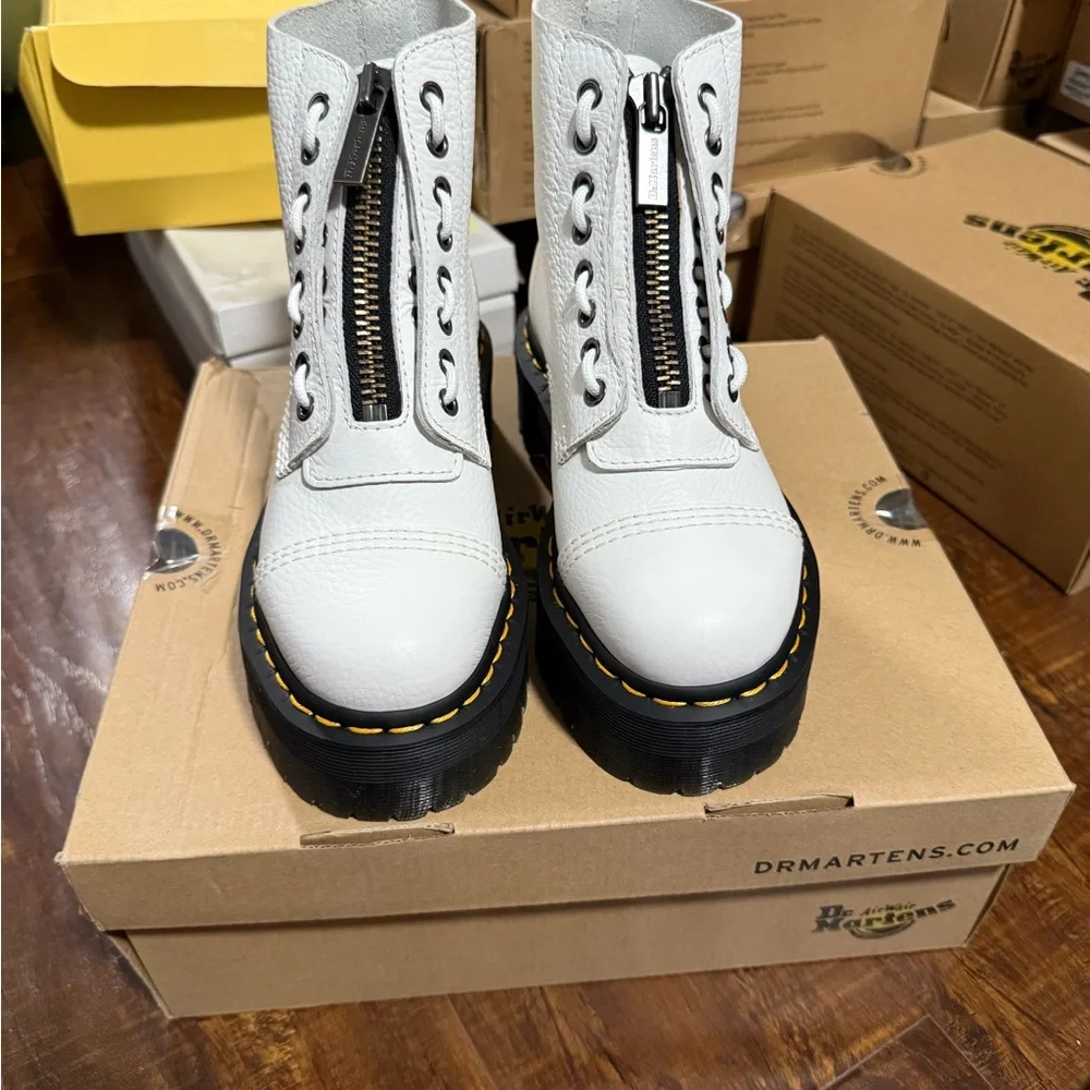 Dr. Martens Sinclair White Milled Nappa Combat Moto Boots - Picture 2 of 7